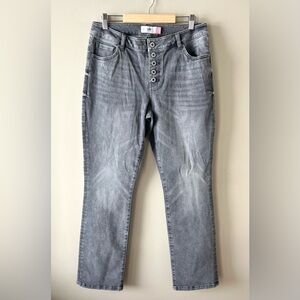 CAbi Women's Button Fly Straight Jeans Gray Wash Size 10 Stretch Style 4520